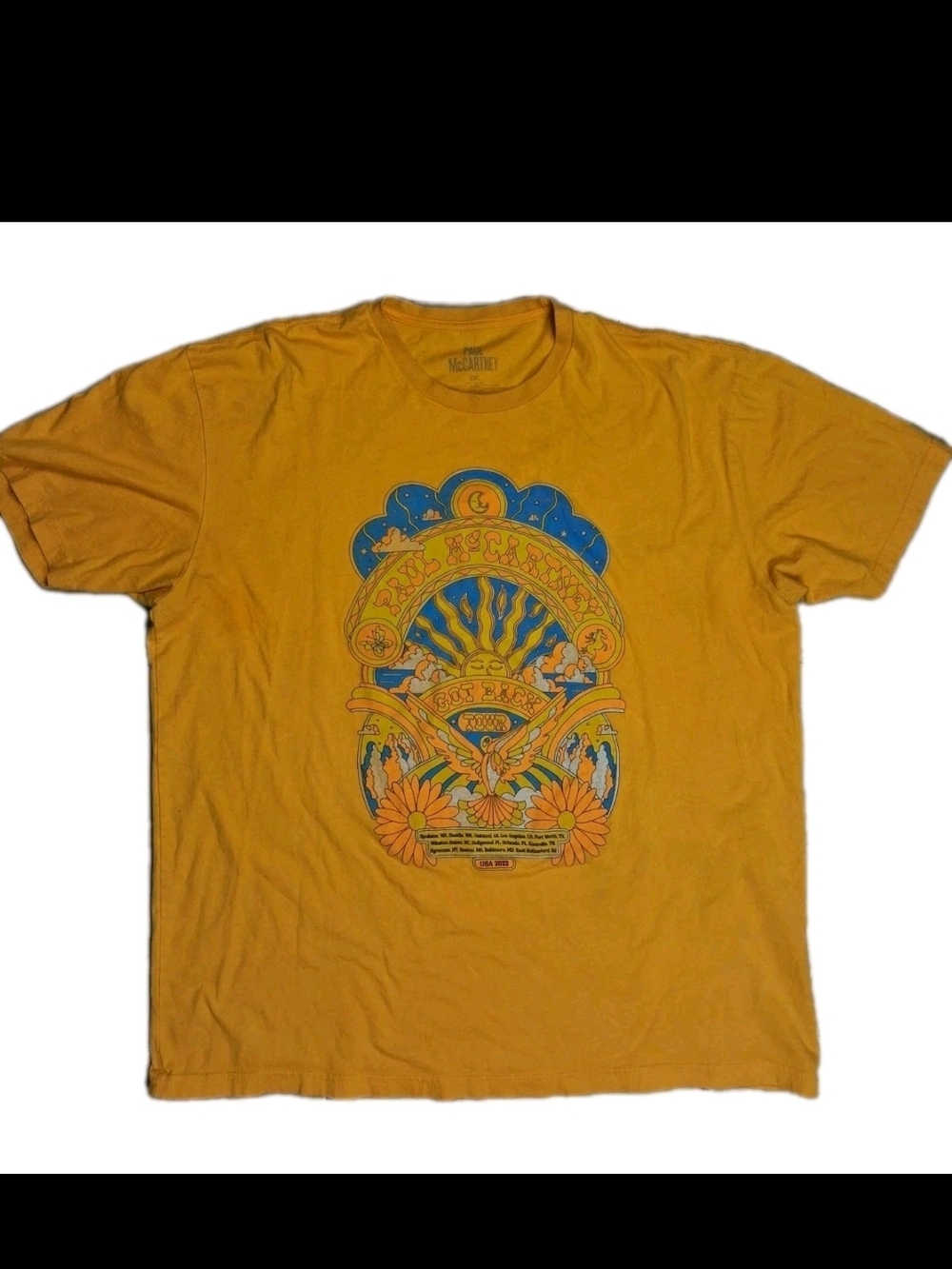 PAUL McCARTNEY Got Back Tour 2022 USA Yellow T-shirt Size 2XL